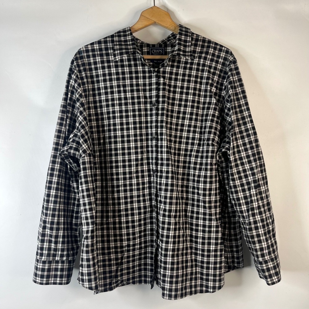 Chaps Button Down Shirt Womens 3X Black White Plaid No Iron Cotton Long Sleeve